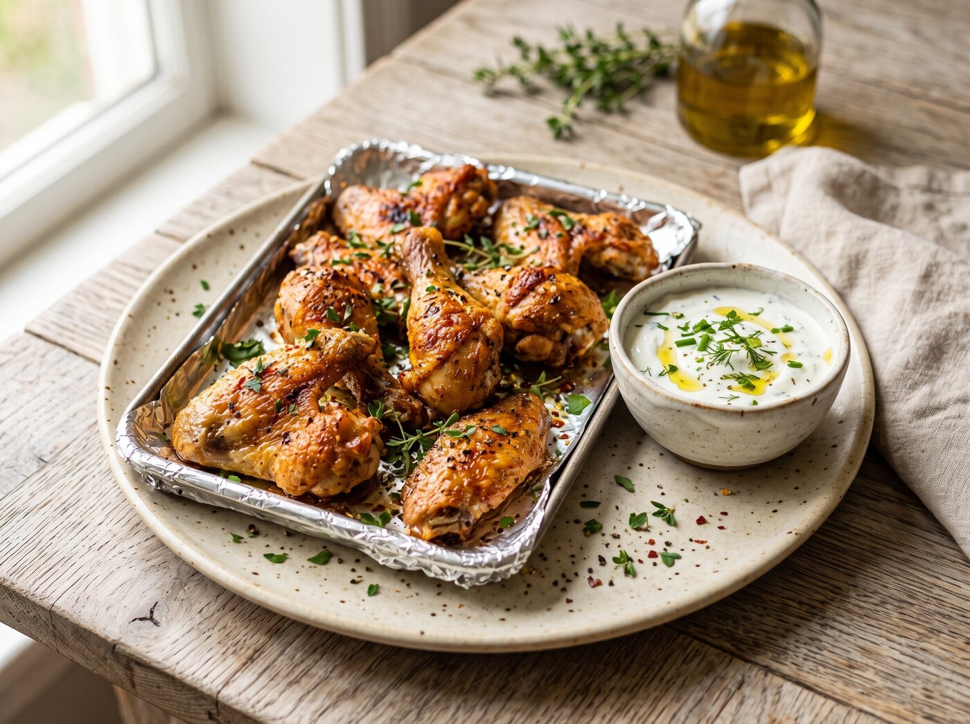 Куриные бедрышки и крылышки, запечённые в духовке с хрустящей корочкой
