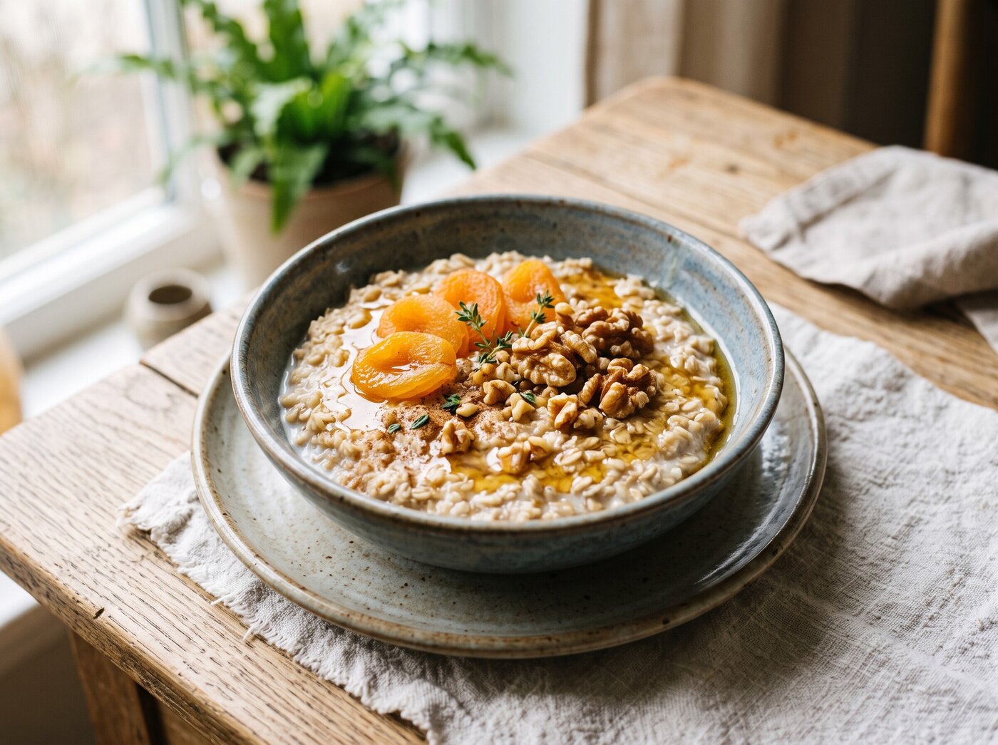 Овсянка с курагой и орехами