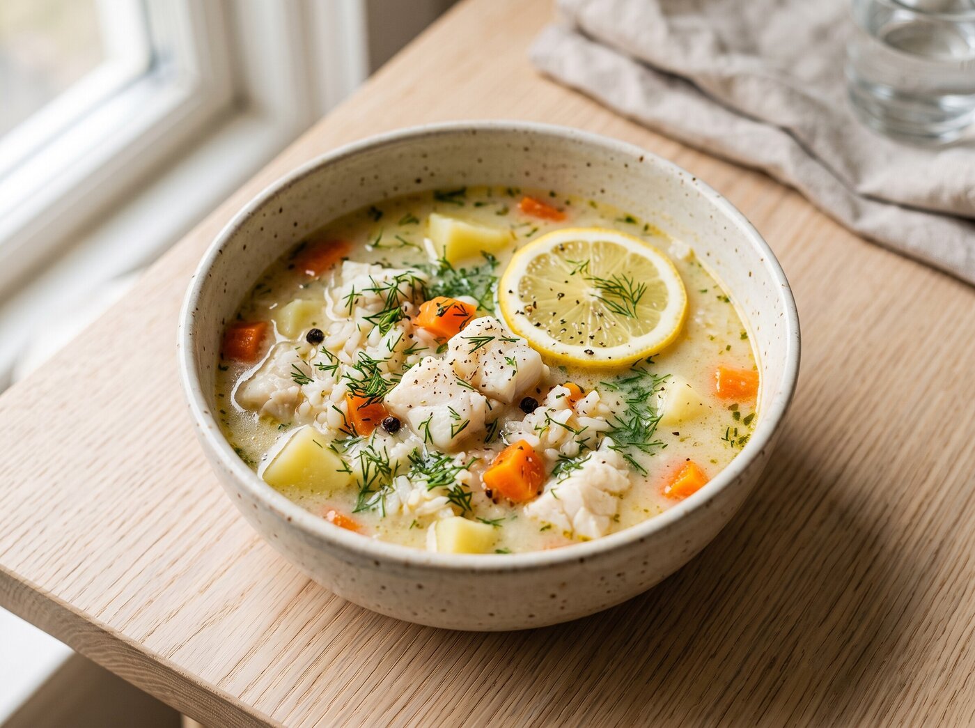 Рыбный суп из минтая с рисом