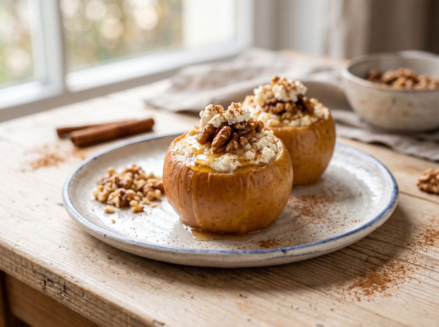 Печёные яблоки с творогом, мёдом и орехами
